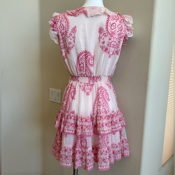 Bell by Alicia Bell Rebecca Mini Dress Small Pink Cotton Silk Blend Tiered - Picture 2 of 4